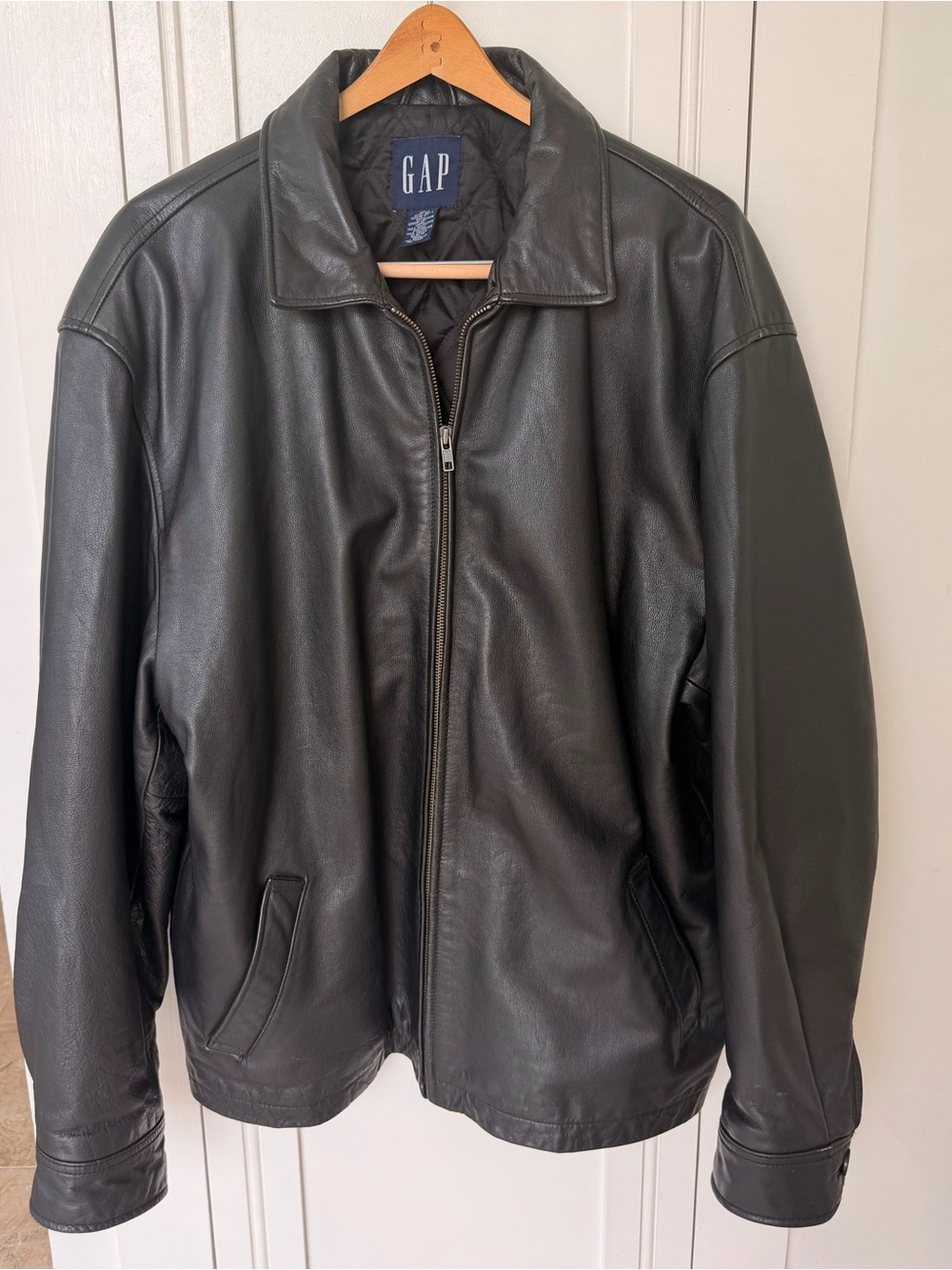 GAP Men's Black Leather Zip Jacket
